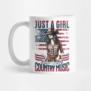 Just A Girl Who Loves Country Music" - Patriotic Cowgirl 4th of July Tee Mug